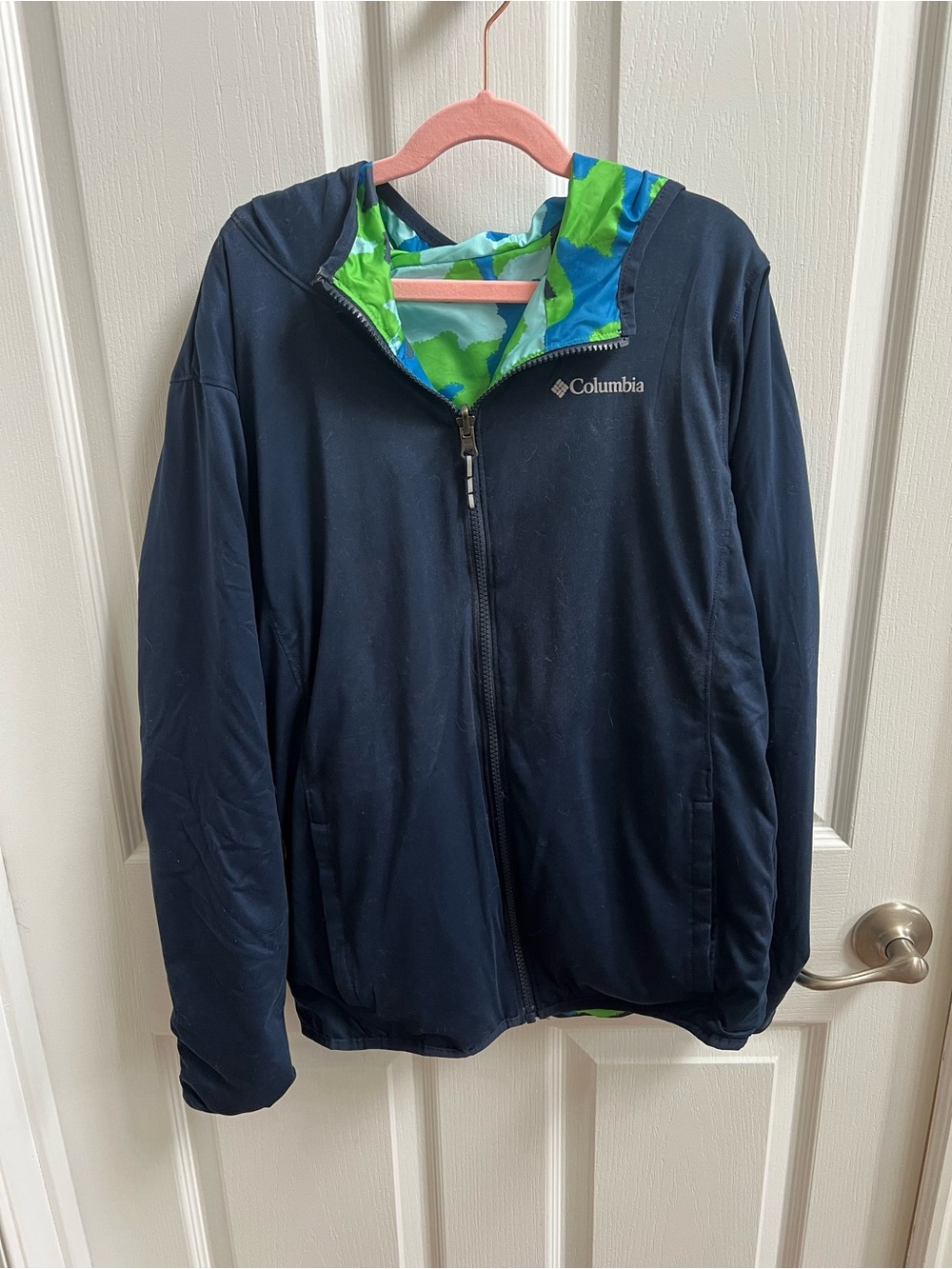 Columbia Kids Navy Jacket with Bright Green & Blue Lining - Reversible